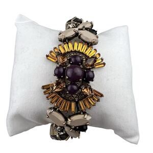 J. Crew Statement Bracelet Antiqued Gold Tone Orange Purple